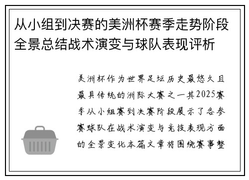从小组到决赛的美洲杯赛季走势阶段全景总结战术演变与球队表现评析